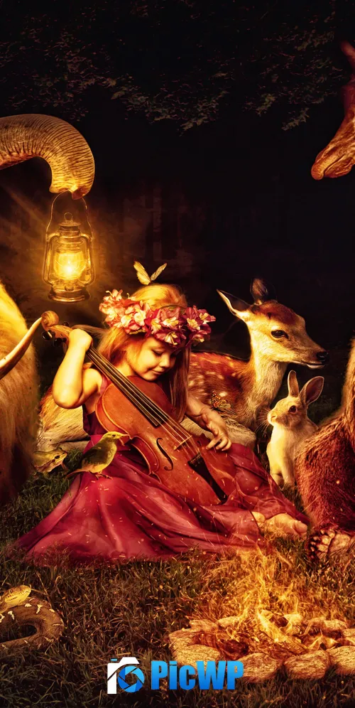 Little girl Playing violin 3K Mobile Wallpaper