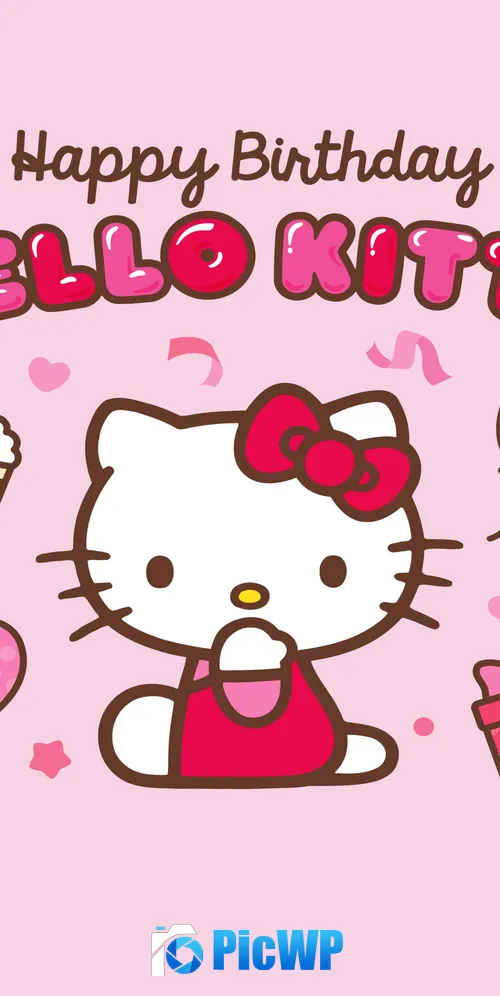 Happy Birthday Hello Kitty background 3K Mobile Wallpaper