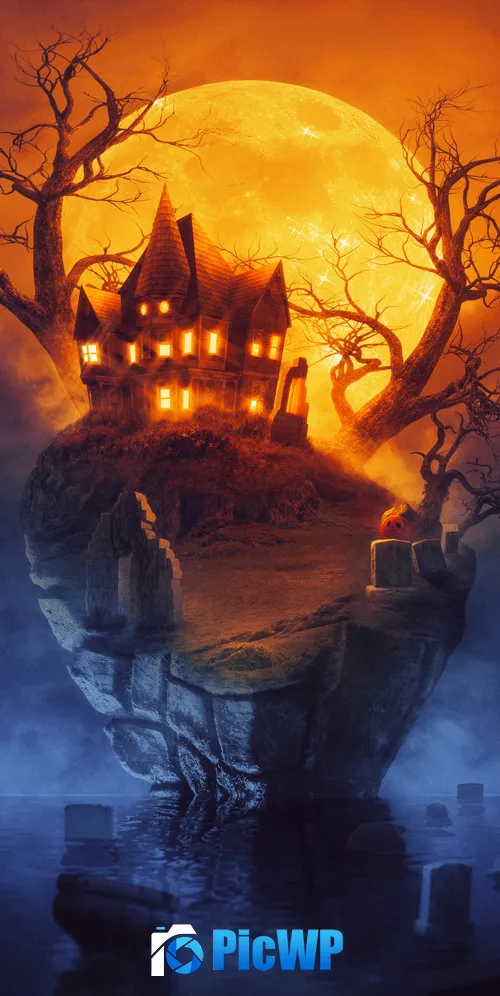 Scary house Halloween house 3K Mobile Wallpaper