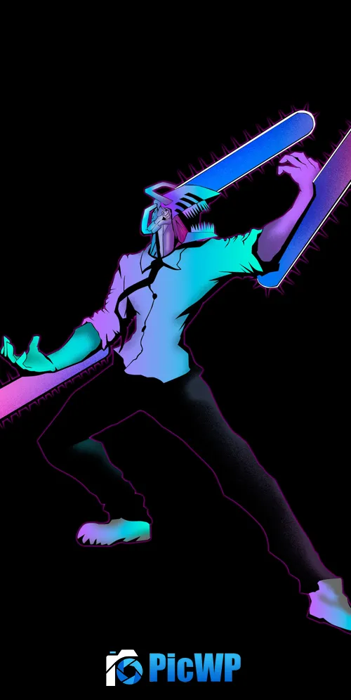 Chainsaw Man Neon art 3K Mobile Wallpaper