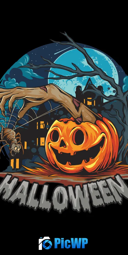 Scary house Halloween Pumpkin 3K Mobile Wallpaper