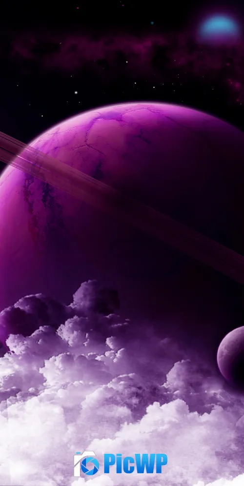 Purple Planet Saturn Rings 3K Mobile Wallpaper