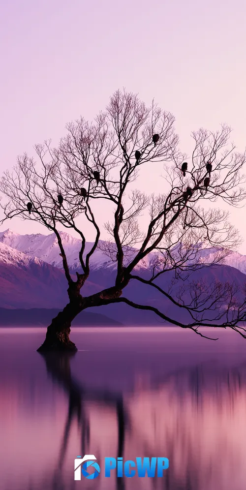Withered Tree Glacier mountains 3K Mobile Wallpaper