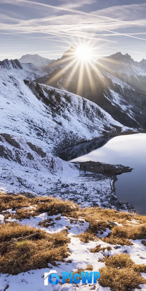 Heart lake Sun rays 3K Mobile Wallpaper