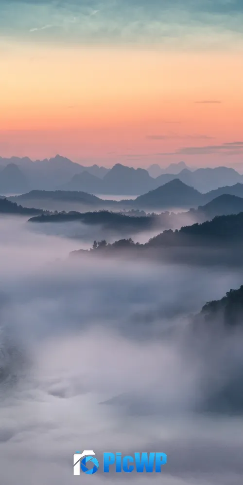 Mountain range Foggy sunset 3K Mobile Wallpaper