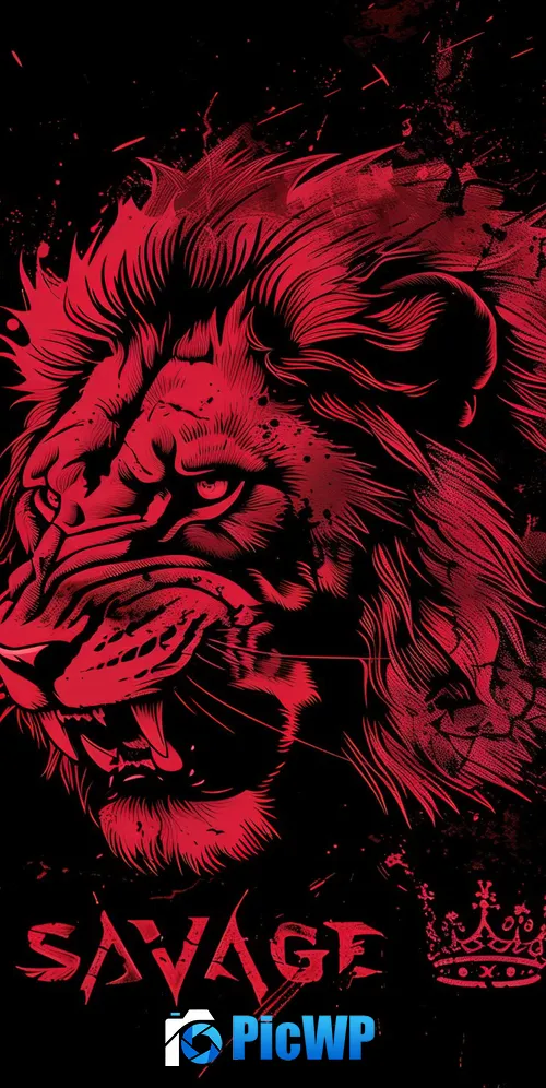 Lion Savage Dark Red 3K Mobile Wallpaper