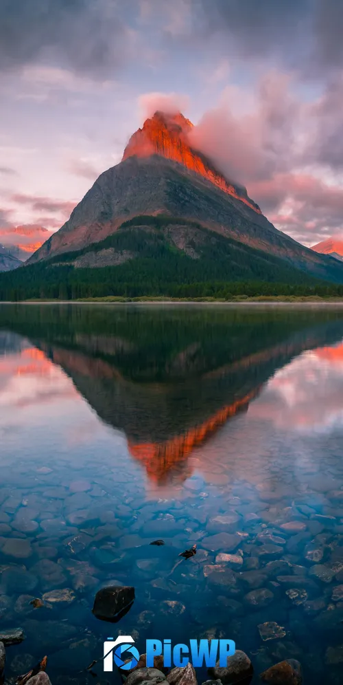 Swiftcurrent Lake Sunrise 3K Mobile Wallpaper