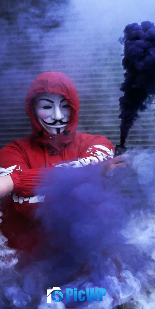 Man in Mask Red Hoodie 3K Mobile Wallpaper