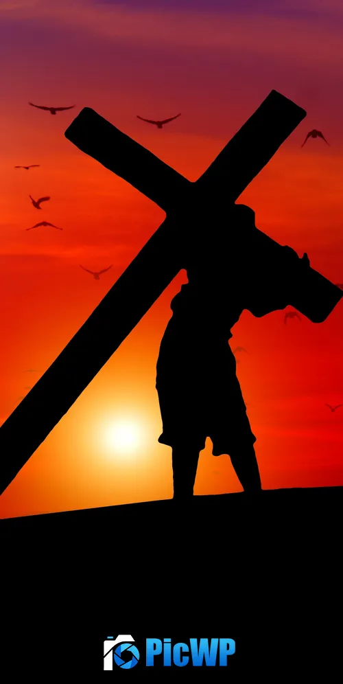Jesus Cross Sunset 3K Mobile Wallpaper