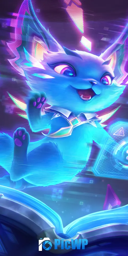 Cyber Cat Yuumi League of Legends 3K Mobile Wallpaper