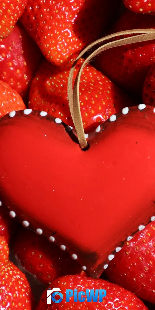 Red heart Strawberries 3K Mobile Wallpaper