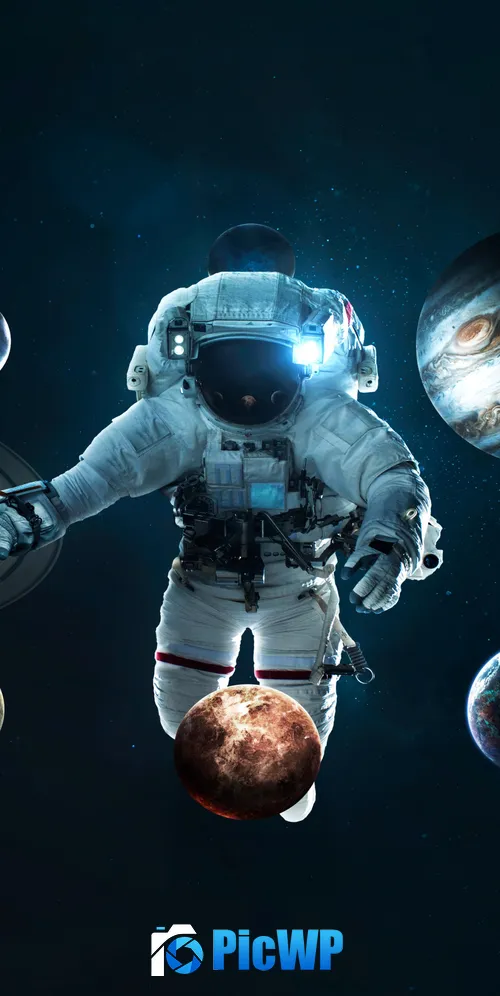 Astronaut Planetary System 3K Mobile Wallpaper