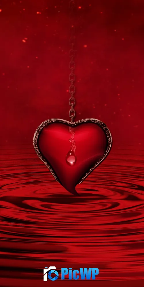 Red heart Water 3K Mobile Wallpaper