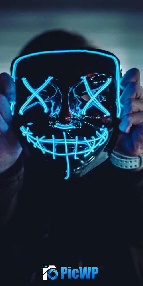 Neon Mask Blue Lights 3K Mobile Wallpaper