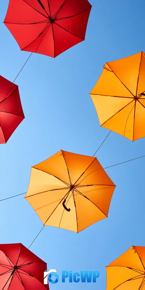 Umbrellas Blue Sky 3K Mobile Wallpaper