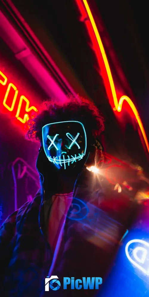 LED mask Neon Lights 3K Mobile Wallpaper