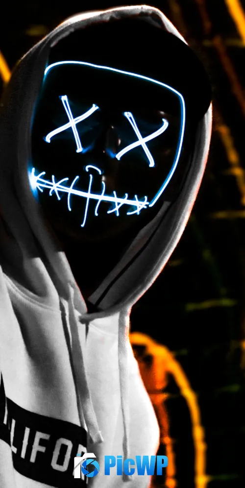 Man with LED mask in Hoodie 3K Mobile Wallpaper
