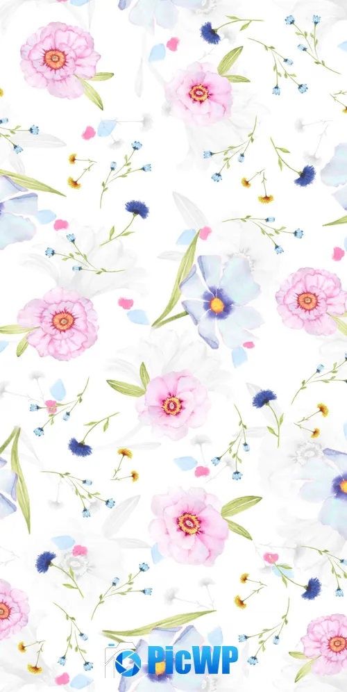 Floral designs White background 3K Mobile Wallpaper