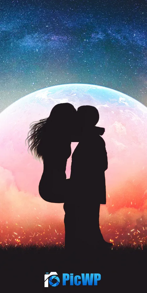 Romantic kiss Silhouette 3K Mobile Wallpaper