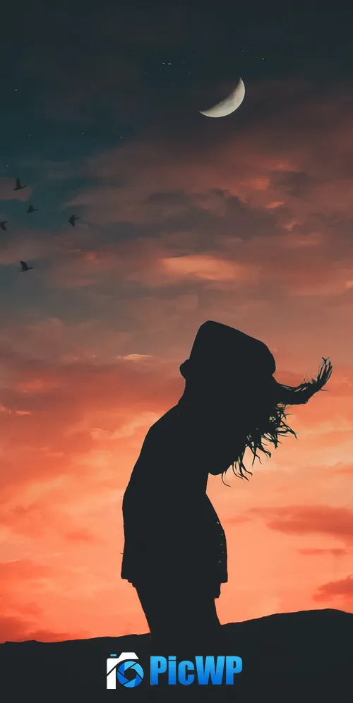 Girl Evening sky 3K Mobile Wallpaper