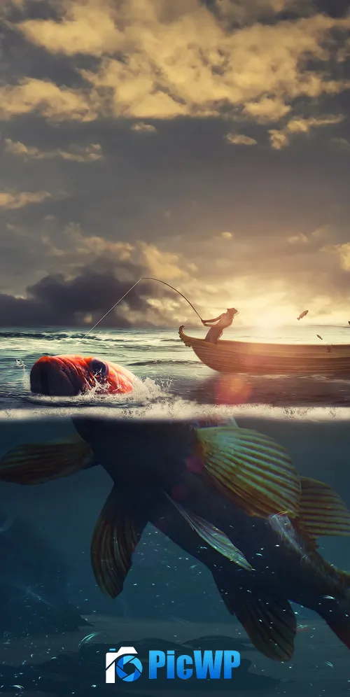 Surreal Fishing 3K Mobile Wallpaper