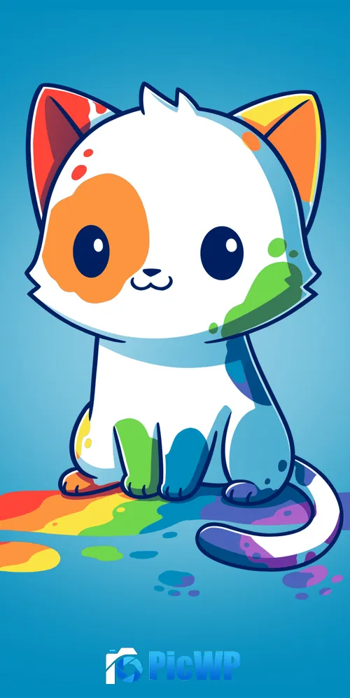 Rainbow cat Blue background 3K Mobile Wallpaper