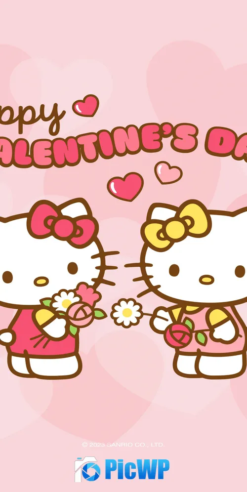 Happy Galentine's Day Hello Kitty background 3K Mobile Wallpaper