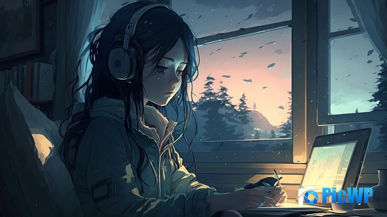 Lofi girl Sad mood 4K PC Wallpaper