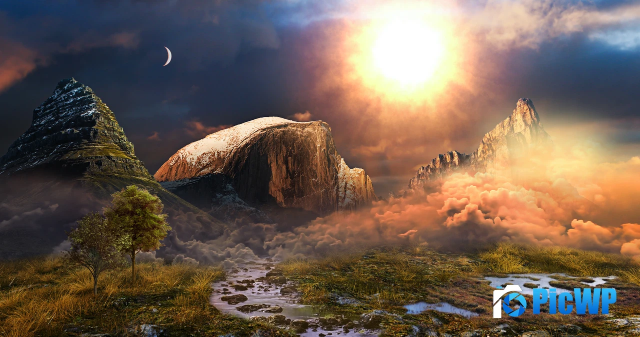 Crescent Moon Landscape 5K PC Wallpaper