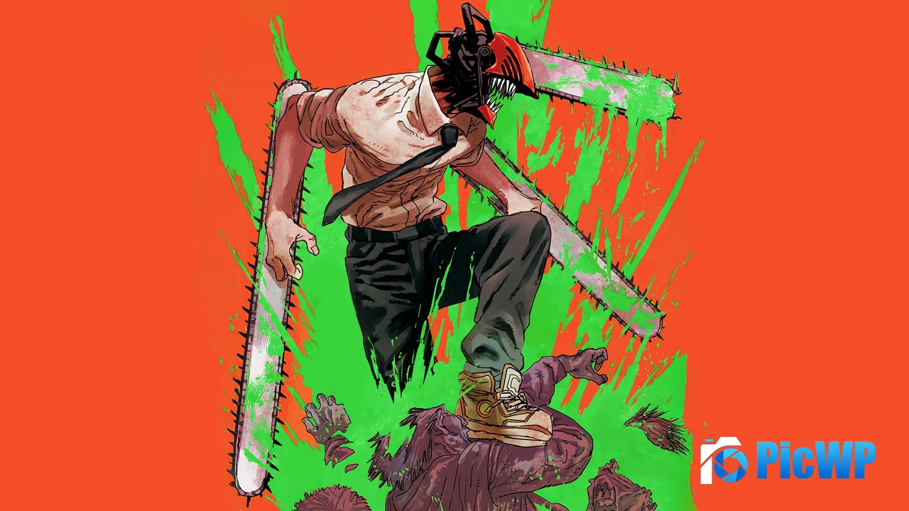 Chainsaw Man Neon art 5K PC Wallpaper