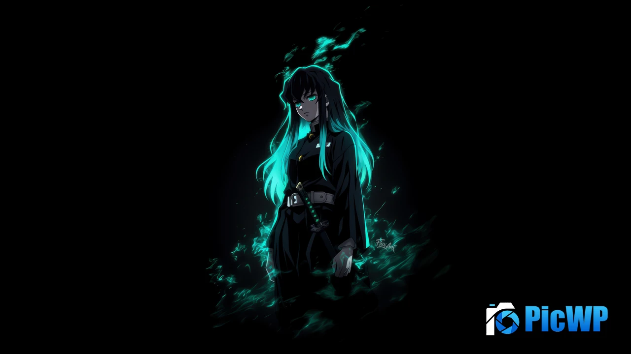 Muichiro Tokito Neon glow 4K PC Wallpaper