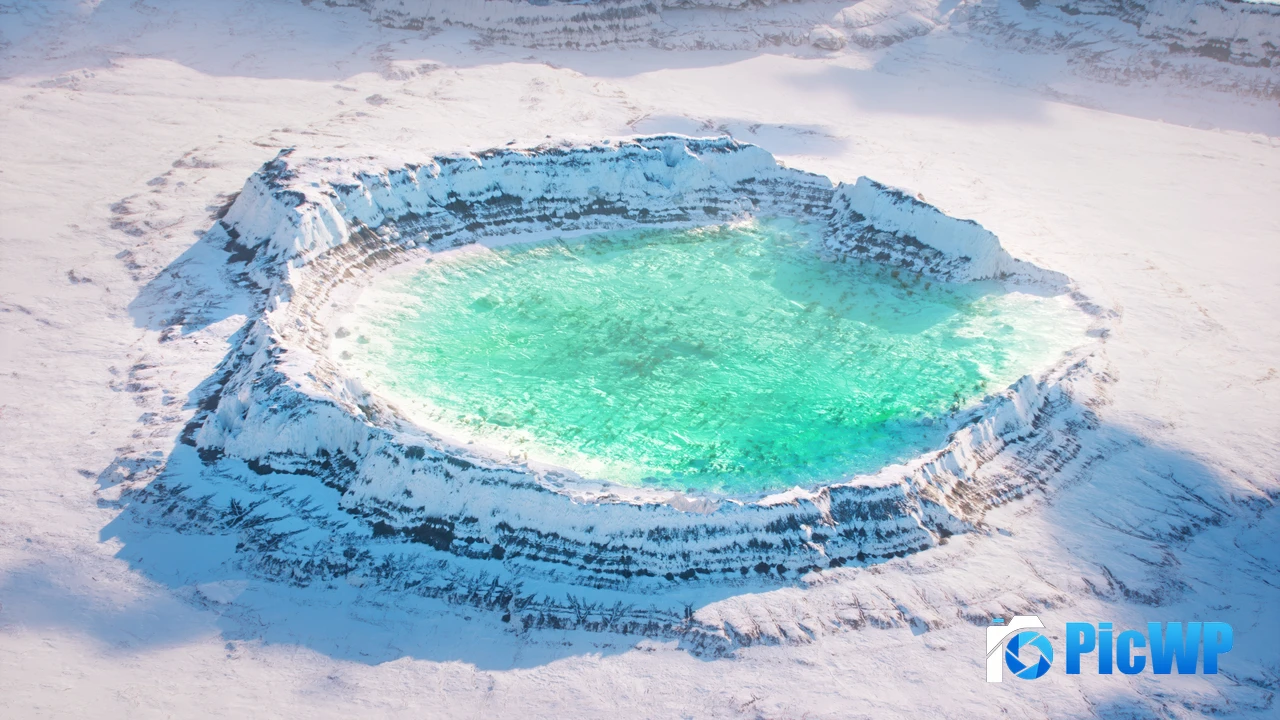 Snowy Crater Lake 4K PC Wallpaper