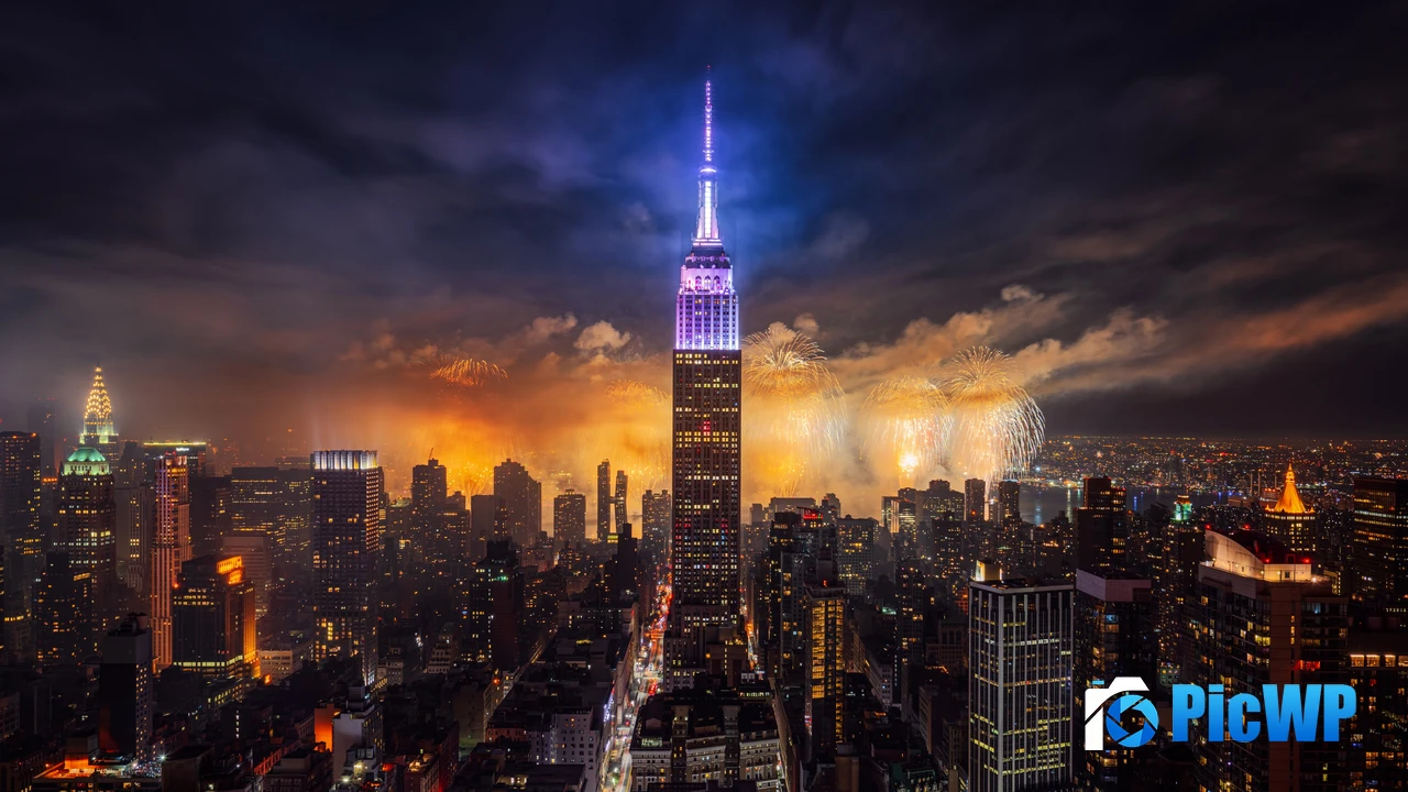 Empire State Building Fireworks 4K PC Wallpaper
