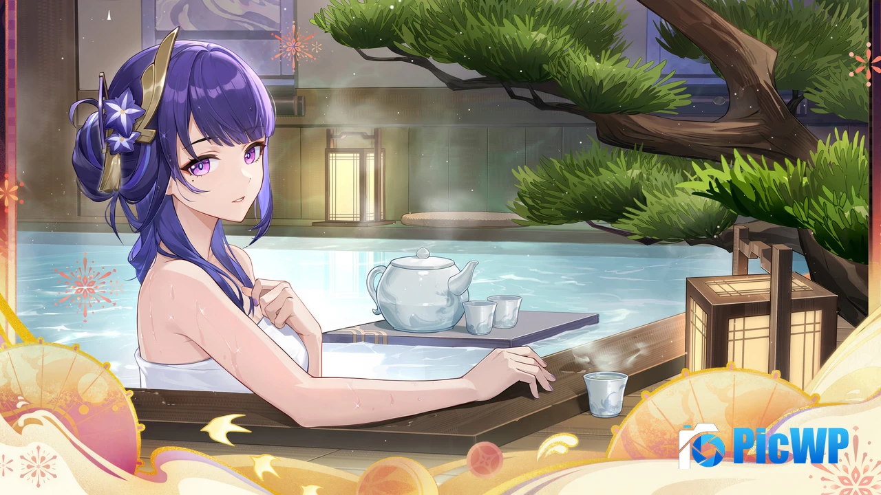 Raiden Shogun Swimming Pool 4K PC Wallpaper