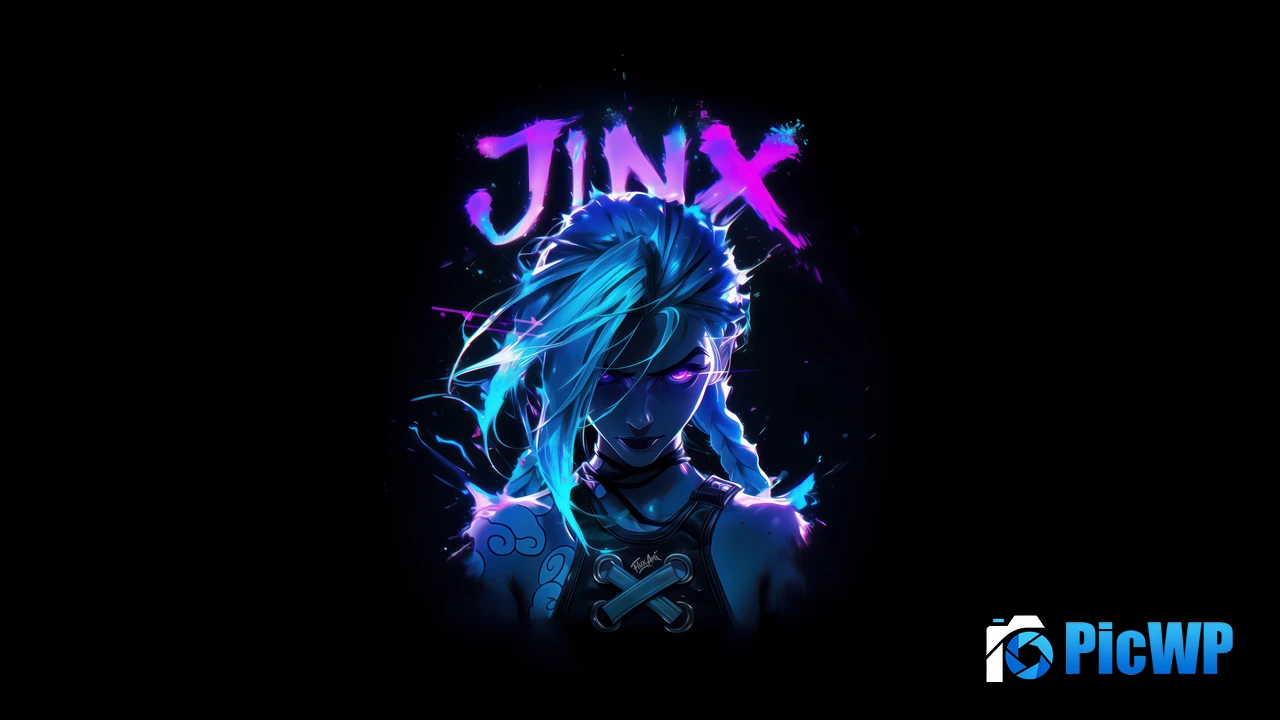 Arcane Jinx Neon art 4K PC Wallpaper