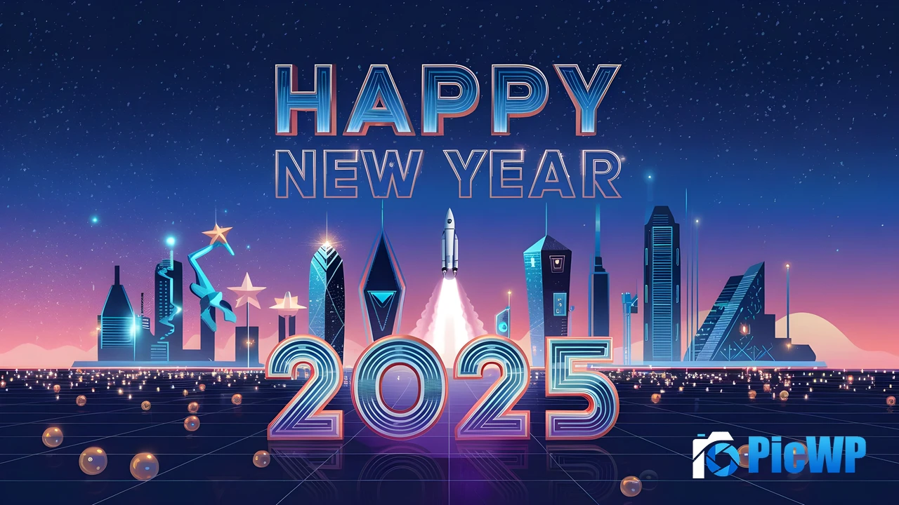Happy New Year 2025 Futuristic city 4K PC Wallpaper