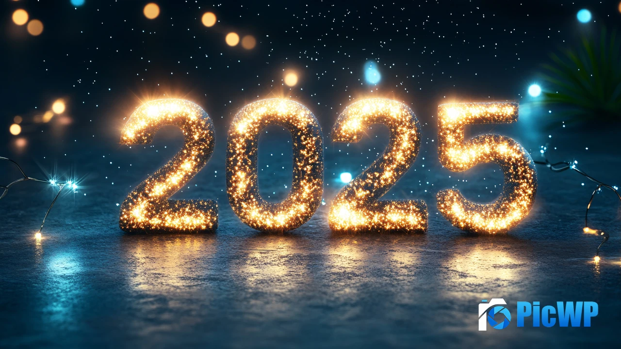 2025 New Year Glitter letters 4K PC Wallpaper