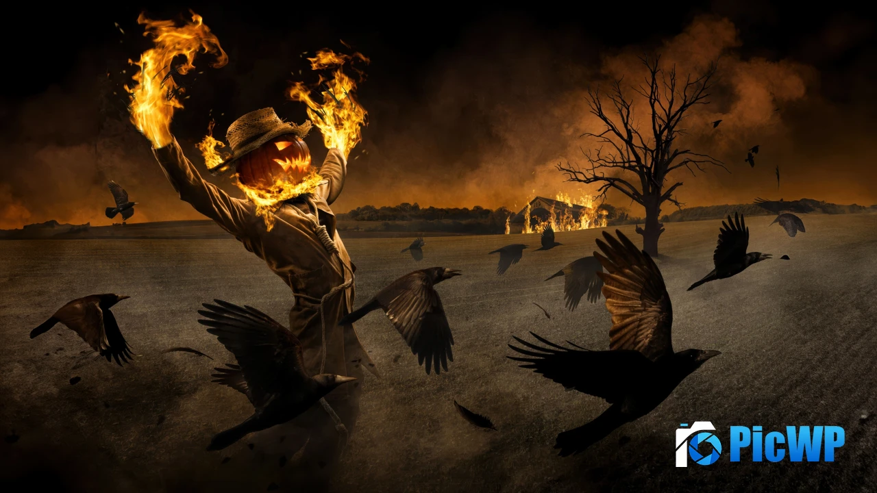 Scarecrow Halloween night 4K PC Wallpaper