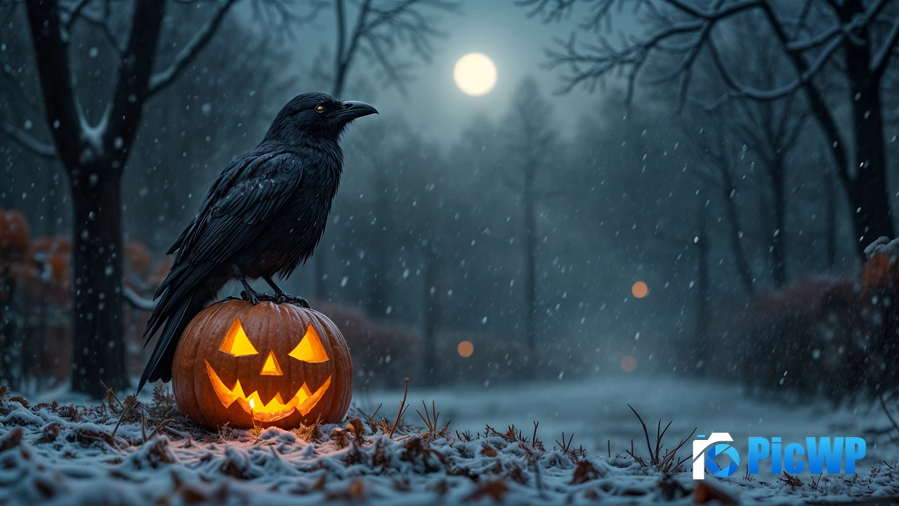 Halloween Pumpkin Crow 4K PC Wallpaper