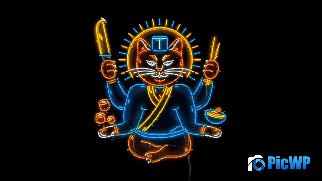 Sushi cat Neon sign 4K PC Wallpaper