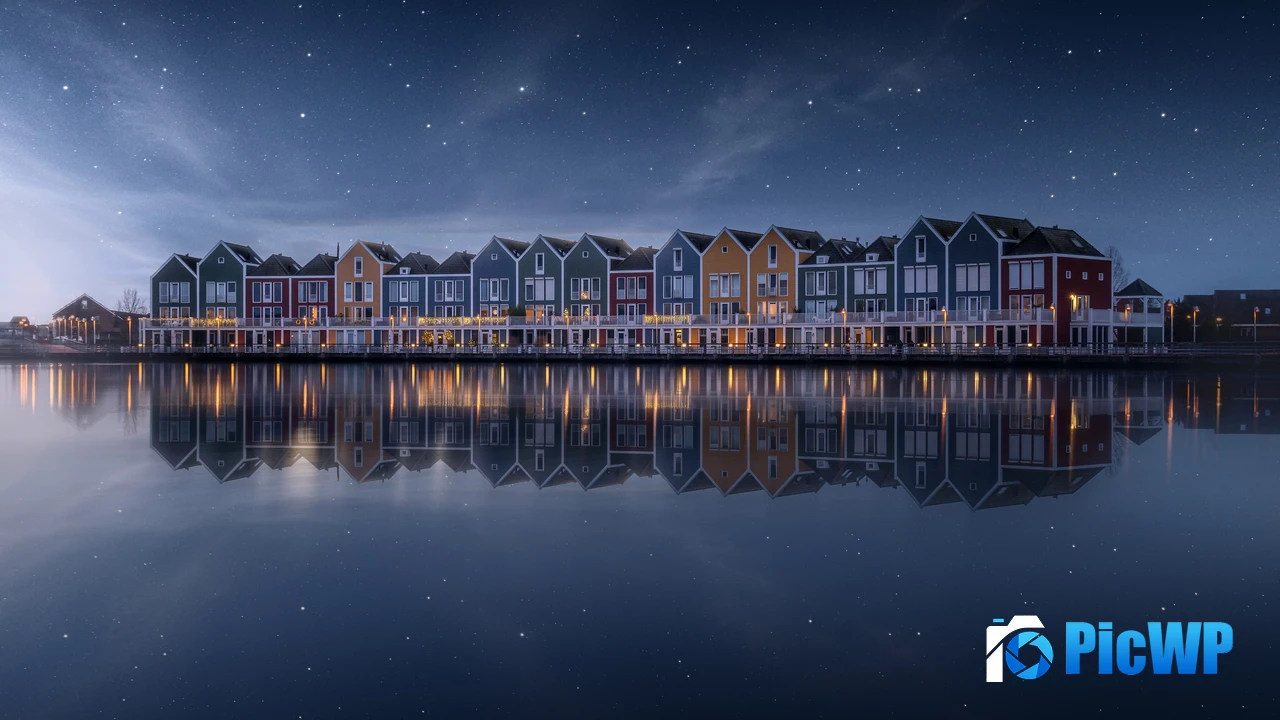 Colorful Lakeside Houses 4K PC Wallpaper