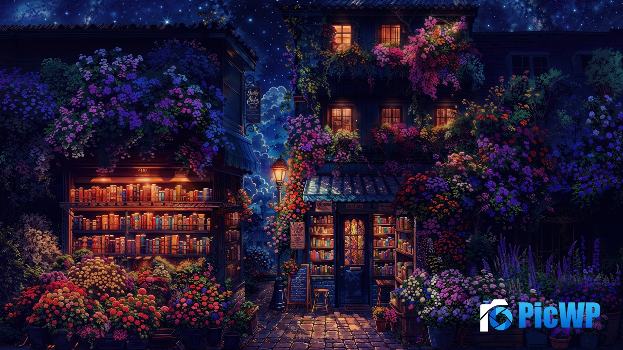 Cozy Night Book Shop 4K PC Wallpaper