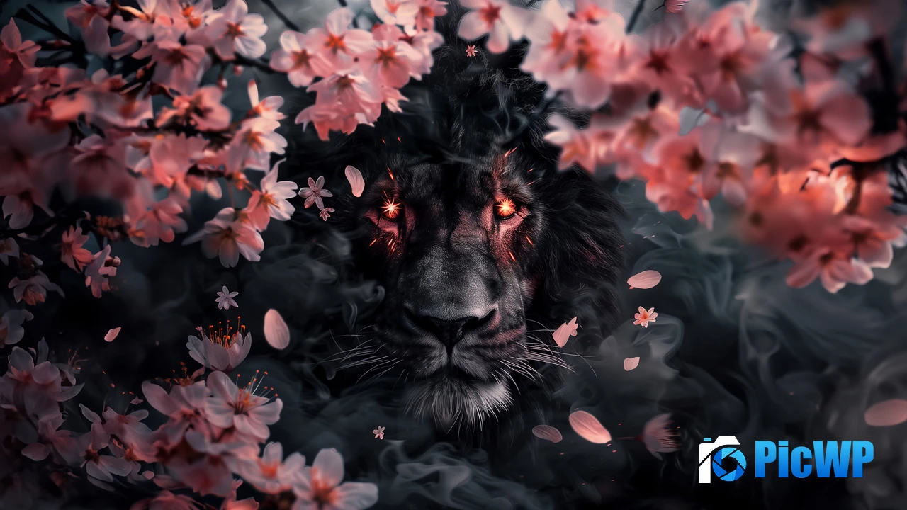 Lion Sakura 4K PC Wallpaper