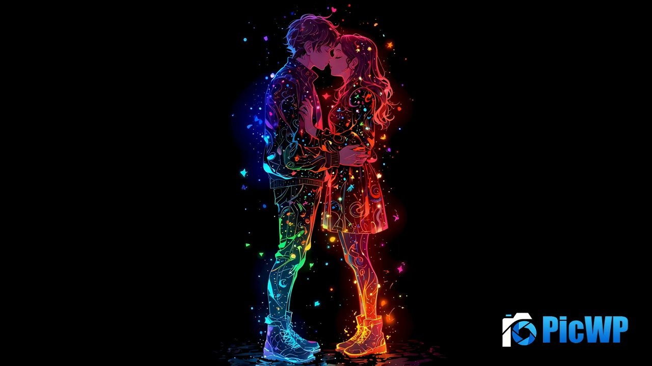 Kissing couple Colorful art 4K PC Wallpaper