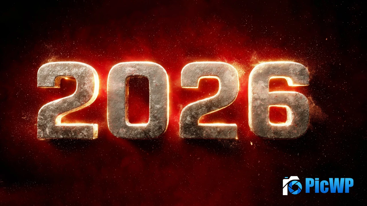 2026 New Year 3D text 4K PC Wallpaper
