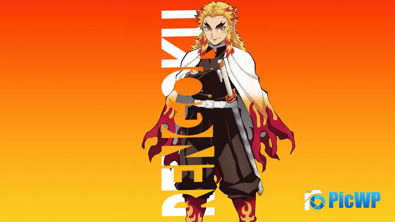Kyojuro Rengoku Orange background 4K PC Wallpaper