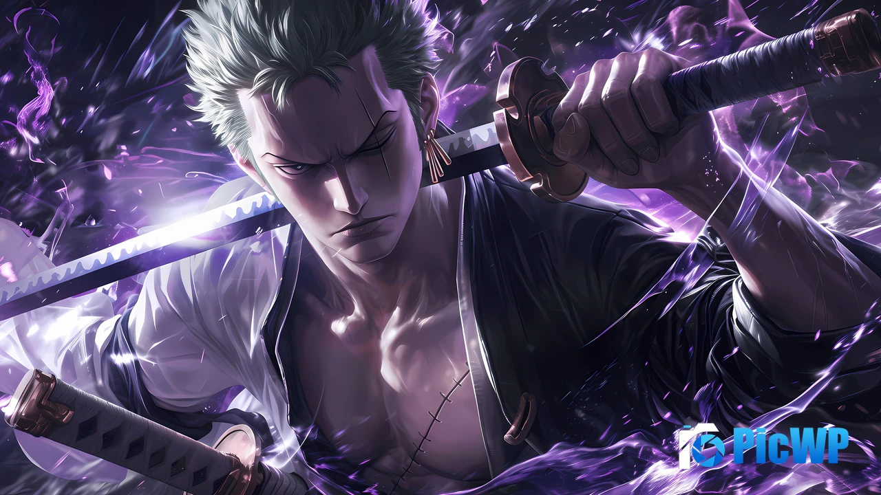 Roronoa Zoro Purple aesthetic 4K PC Wallpaper