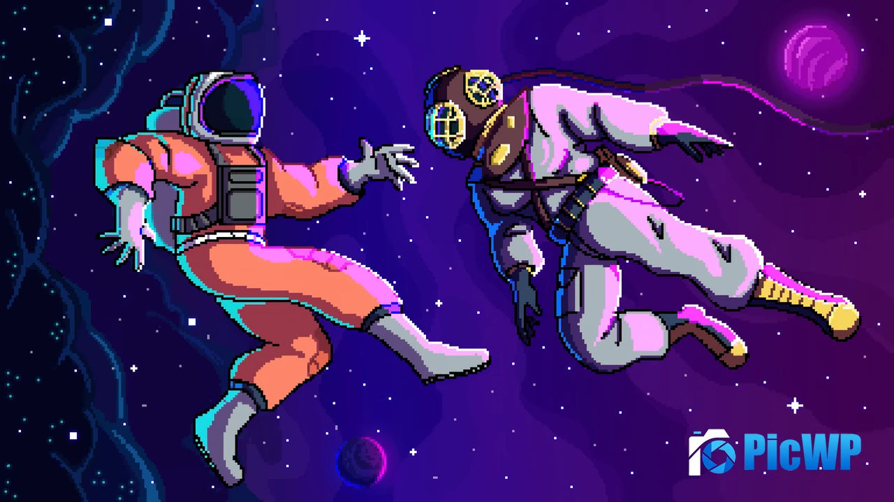 Astronauts Pixel art 4K PC Wallpaper