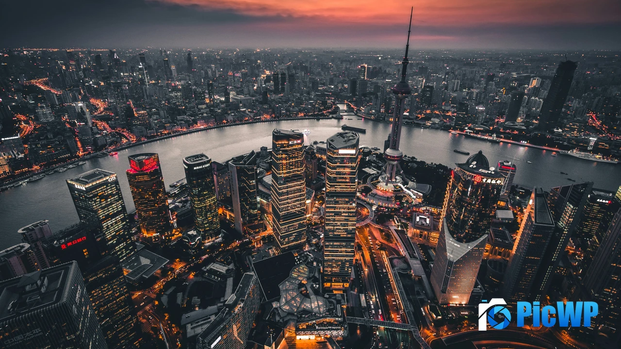 Shanghai City Illuminated 4K PC Wallpaper