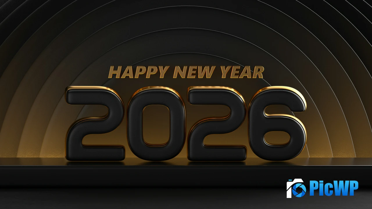 Happy New Year 2026 Black and gold 4K PC Wallpaper
